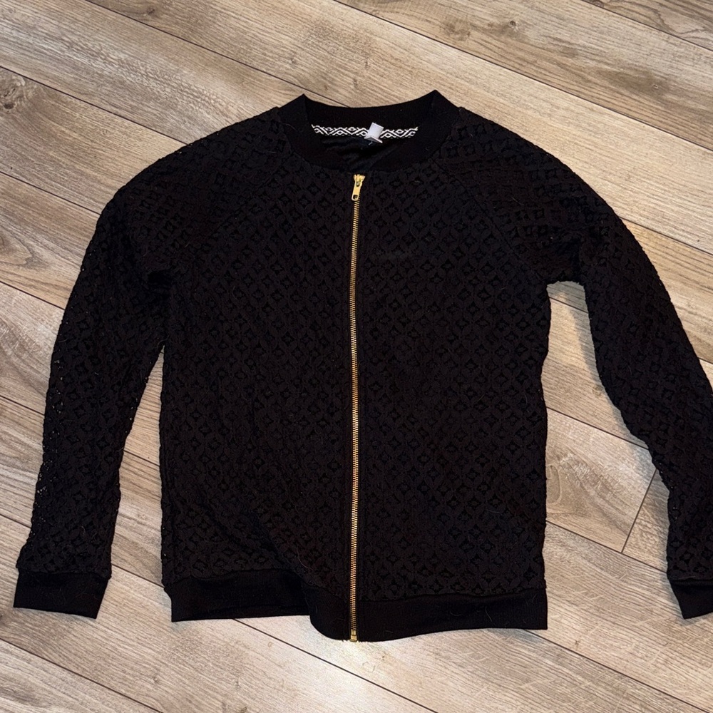Xhilaration Black Lace Jacket with Gold Zipper